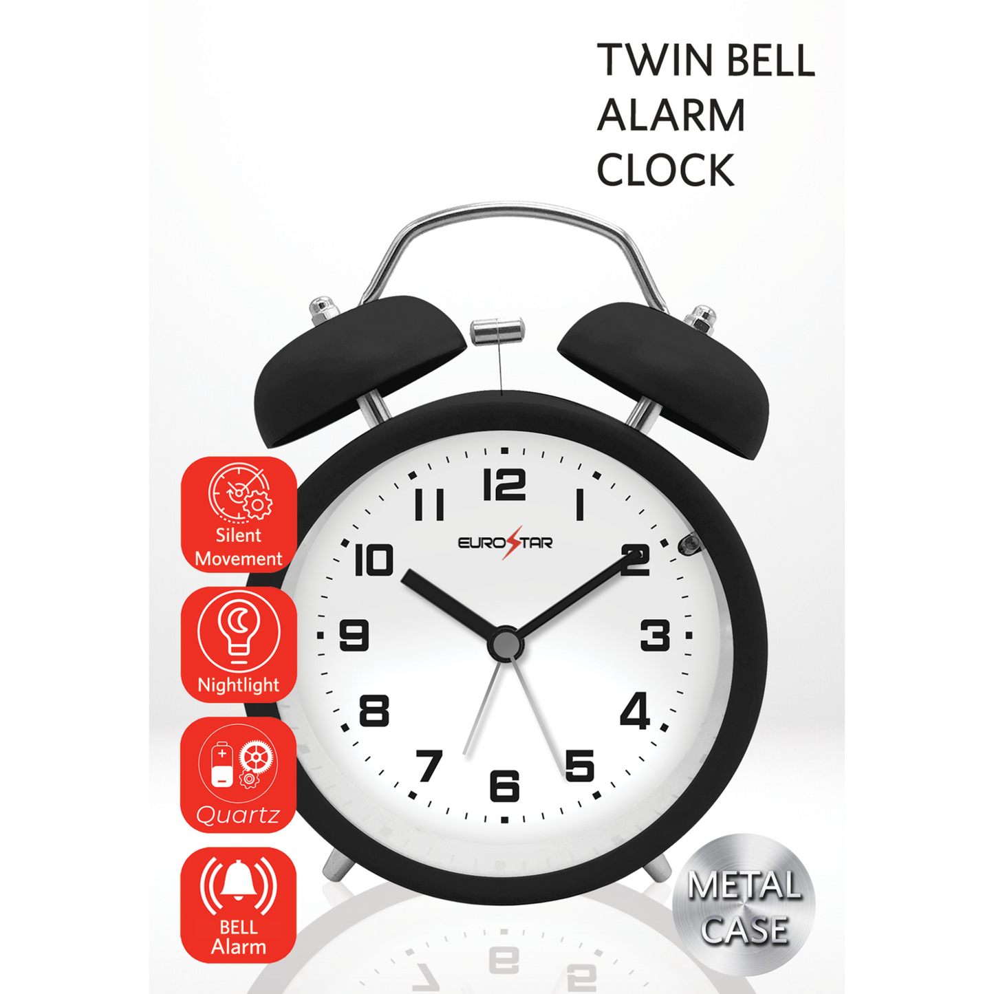 C520L Twin Bell Alarm Clock with Nightlight, Black
