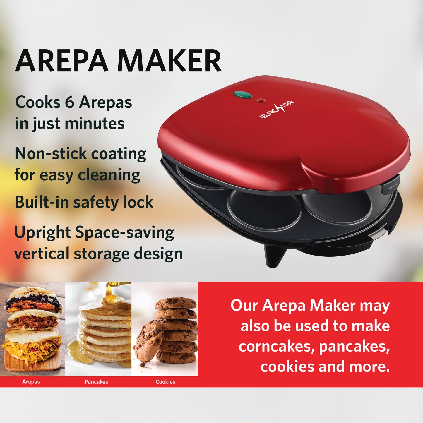 AR601R 6-Serving Arepa Maker, Red