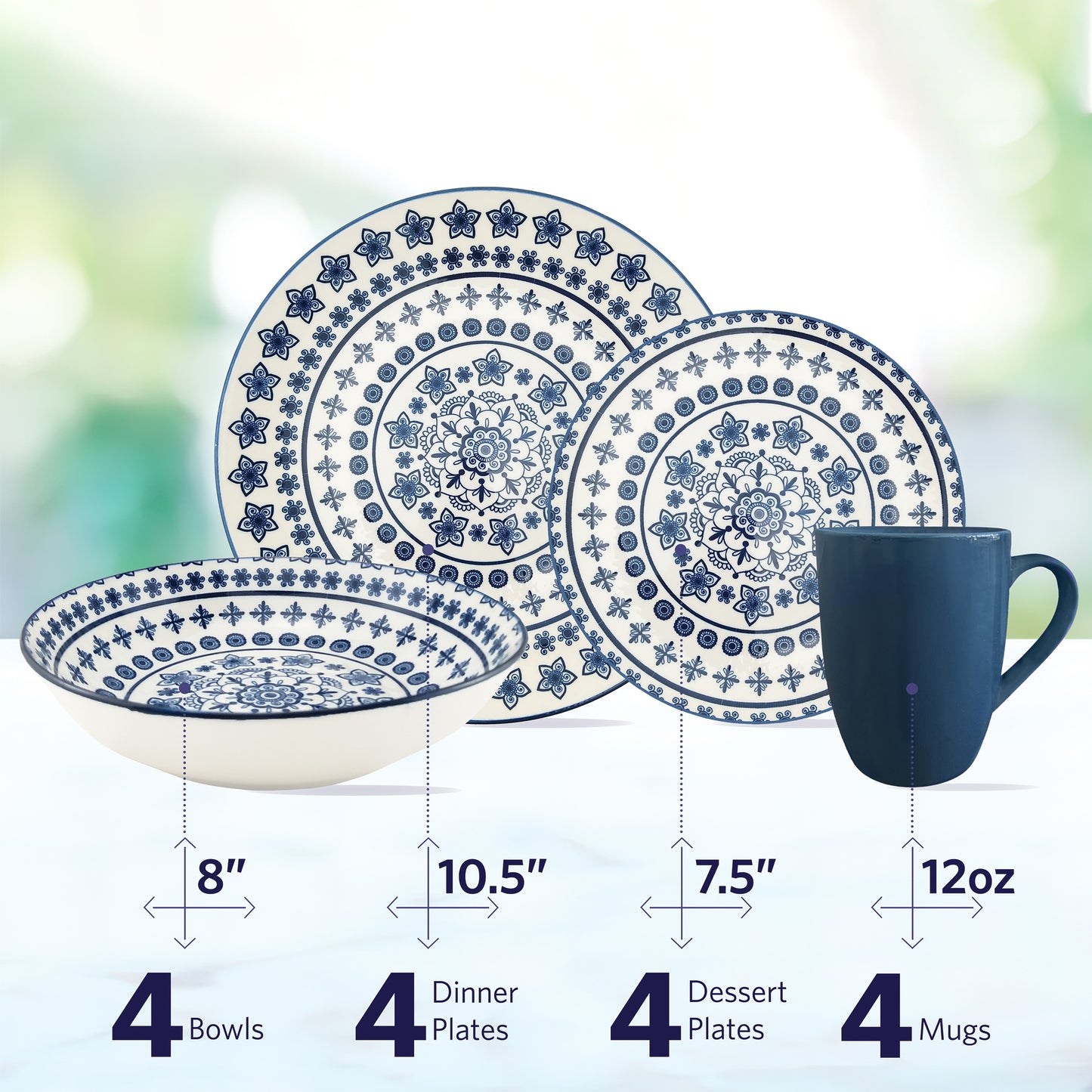 GDSAZUR162 Azure 16 Piece Dinnerware Set, Service for 4