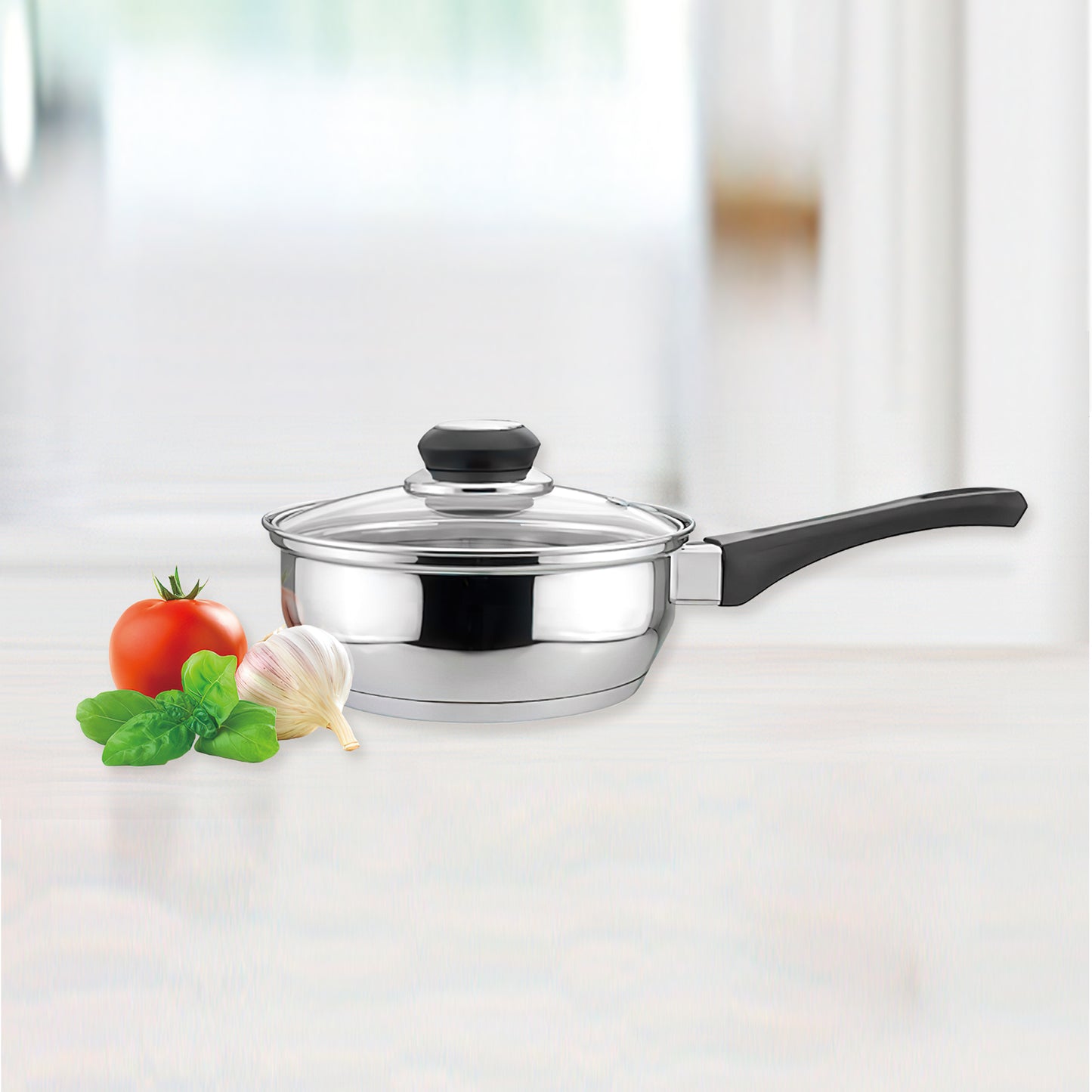 EC01001 1 Quart Stainless Steel Saucepan with Glass Cover