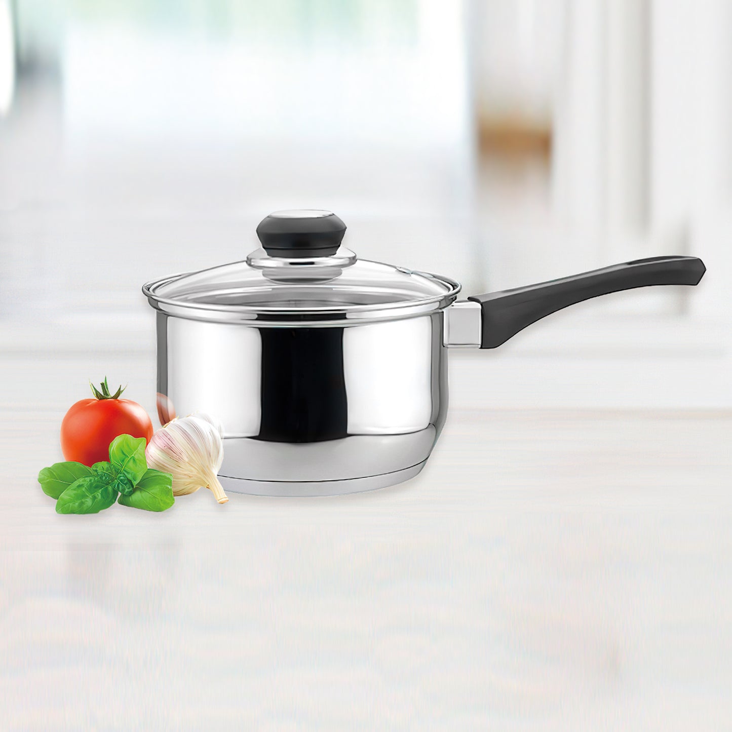 EC01003 3 Quart Stainless Steel Saucepan with Glass Cover