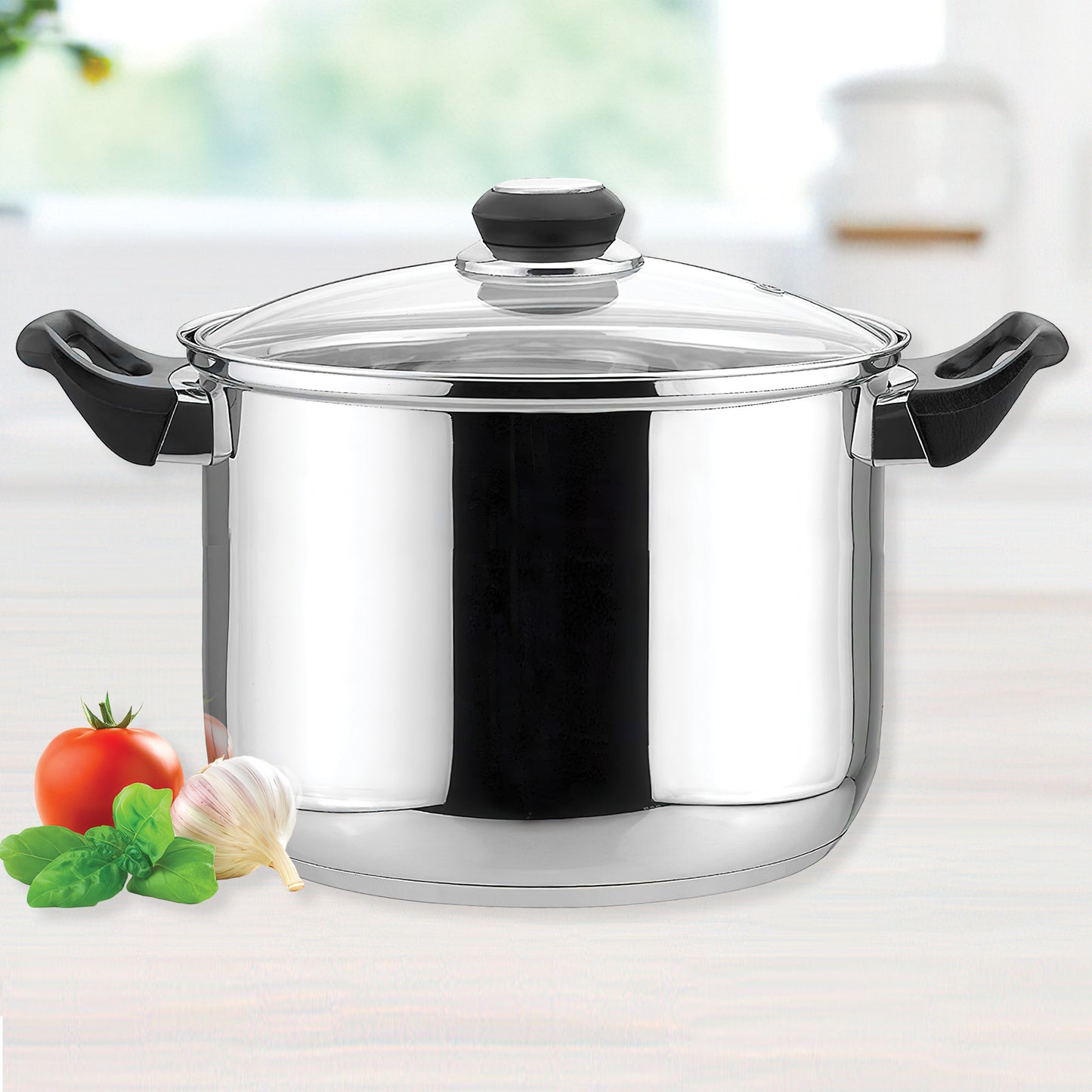 EC01108 8 Quart Stainless Steel Stock Pot with Glass Cover