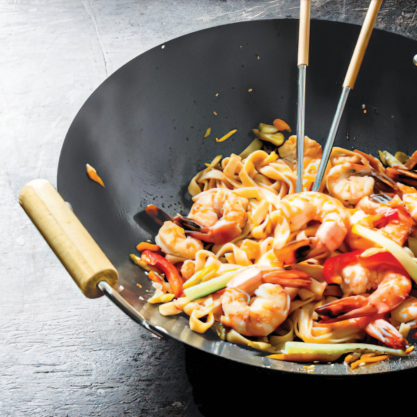 EC40W 15.75" Flat Bottom Carbon Steel Wok