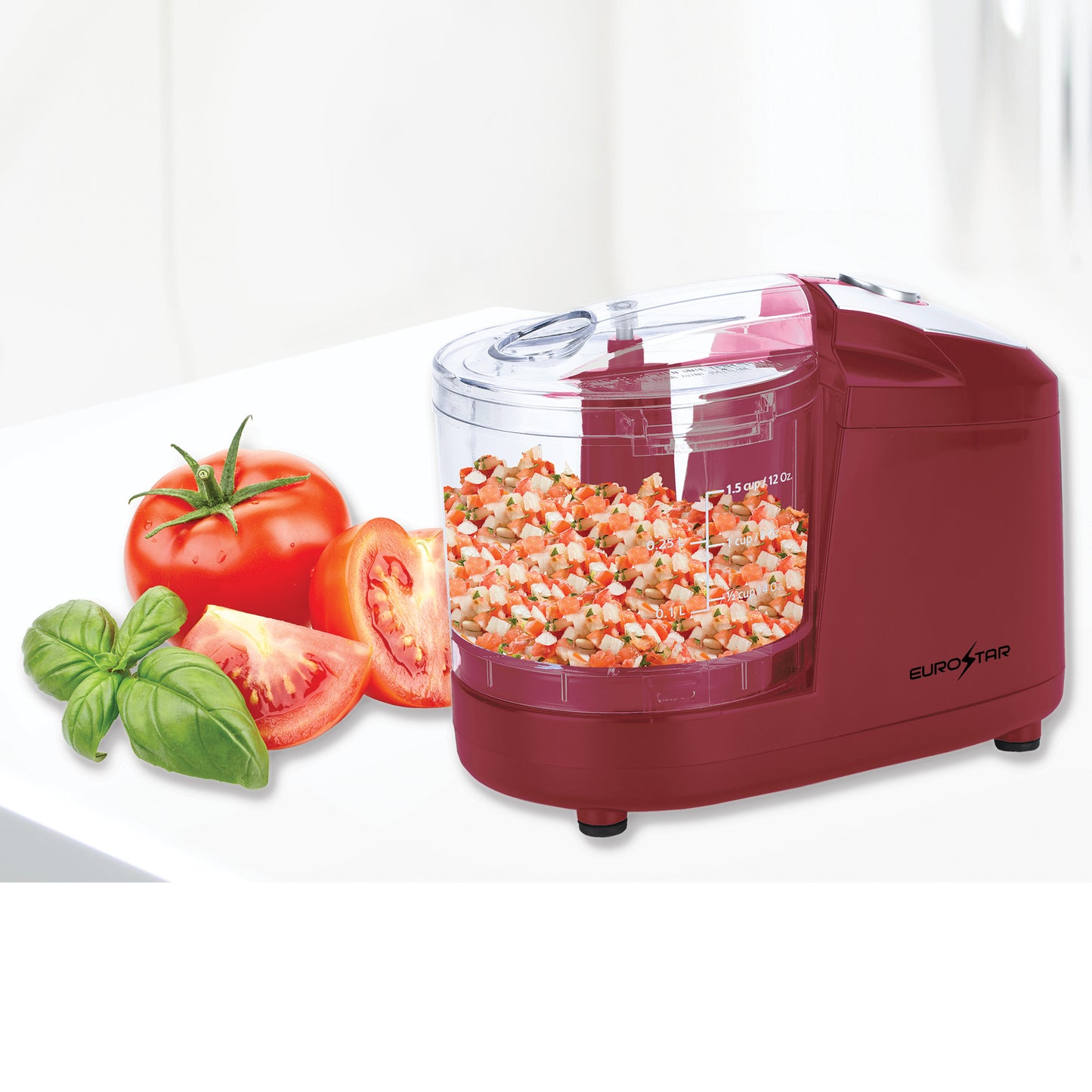 EC501R 1.5 Cup One Touch Electric Mini Food Chopper, Red