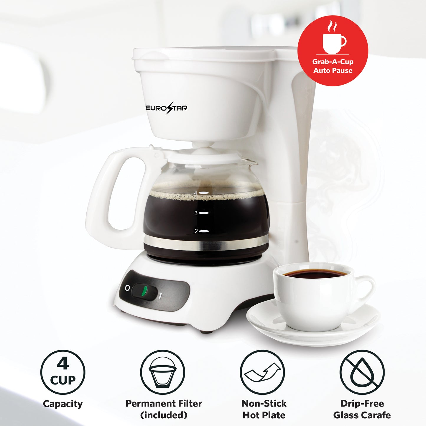 ECM622W 4-Cup Coffeemaker, White