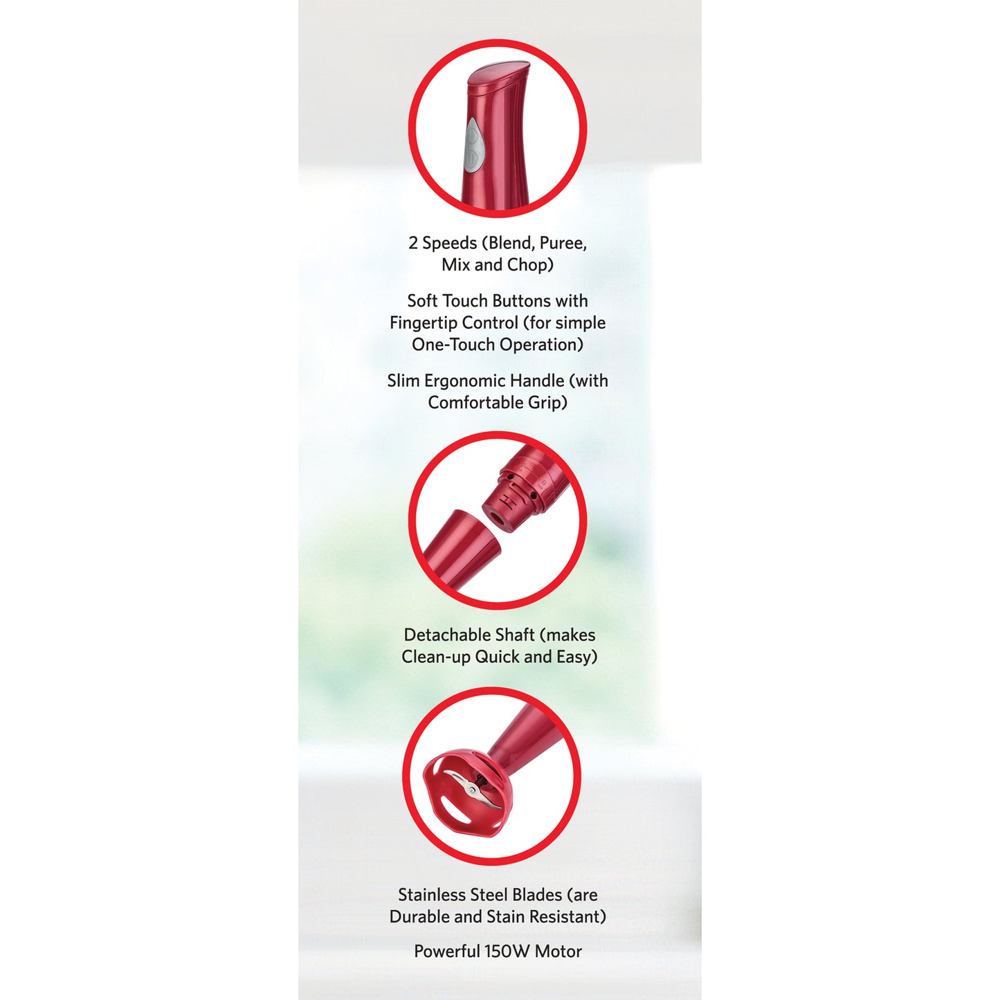 EH401R 2-Speed Immersion Hand Blender with Detachable Shaft, Red