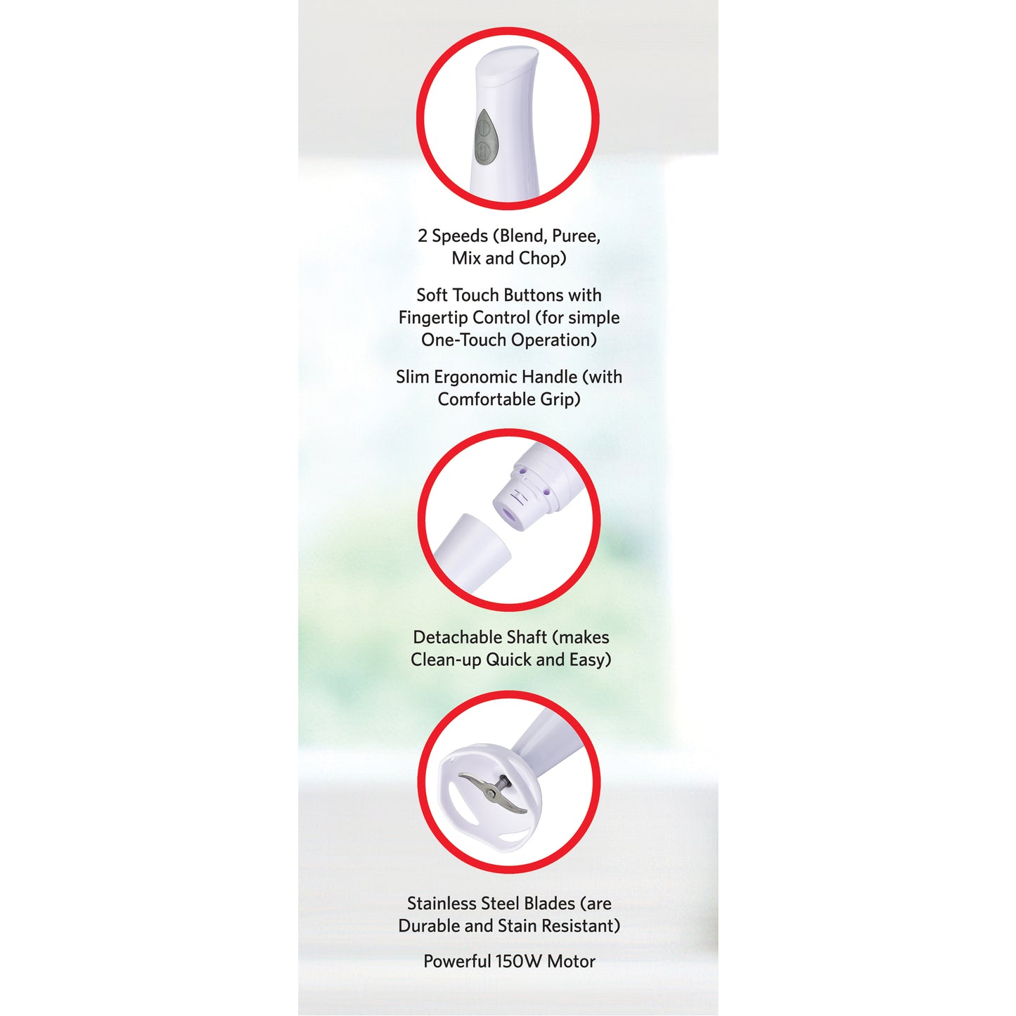 EH402W 2-Speed Immersion Hand Blender with Detachable Shaft, White