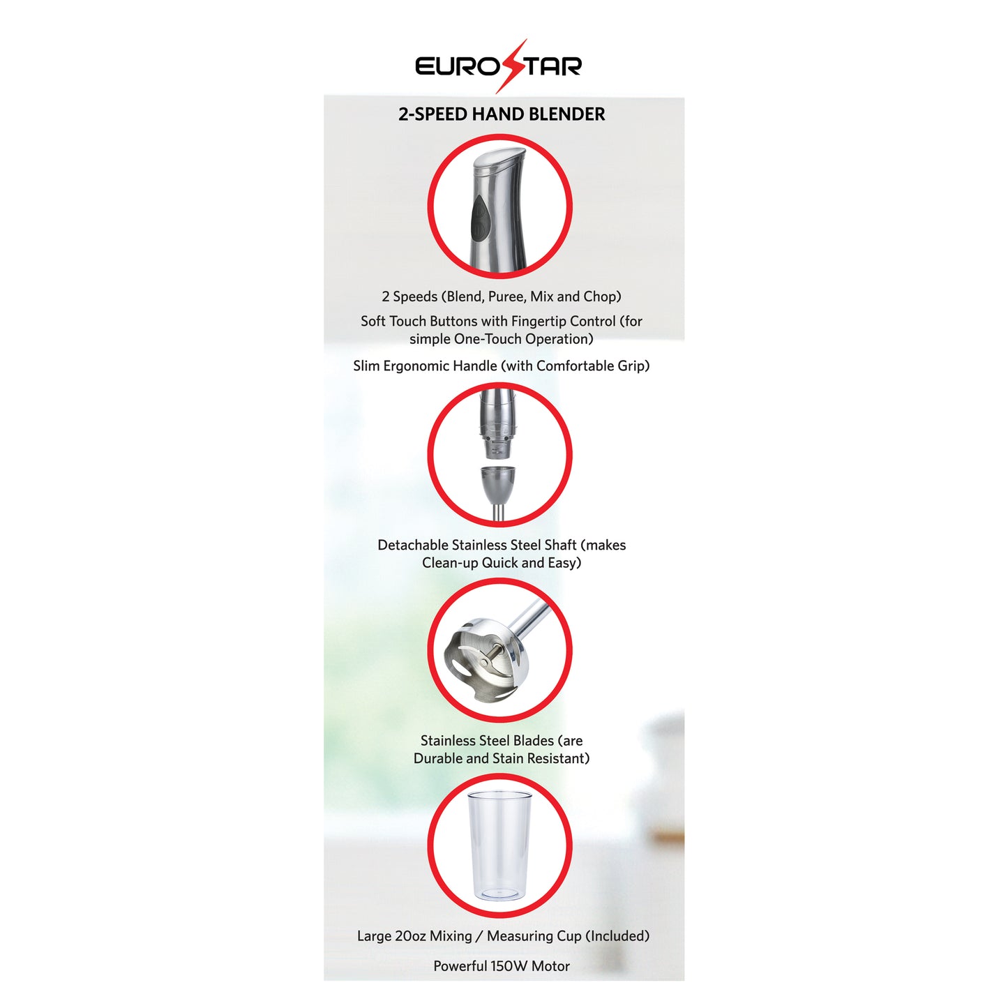 EH4800BX 2-Speed Hand Blender with Food Chopper & Whisk Attachments, Black