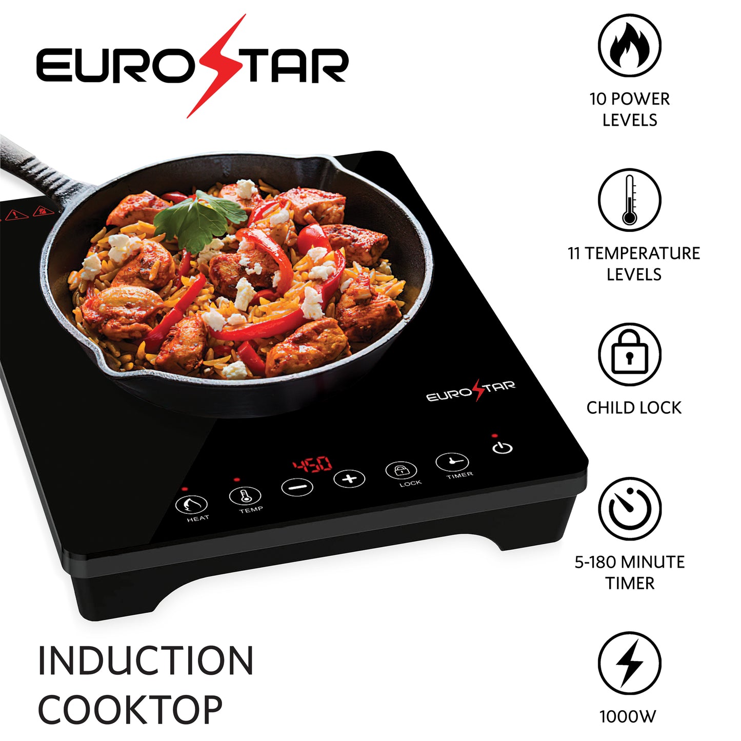 EIC200 1000W Portable Induction Cooktop, Black