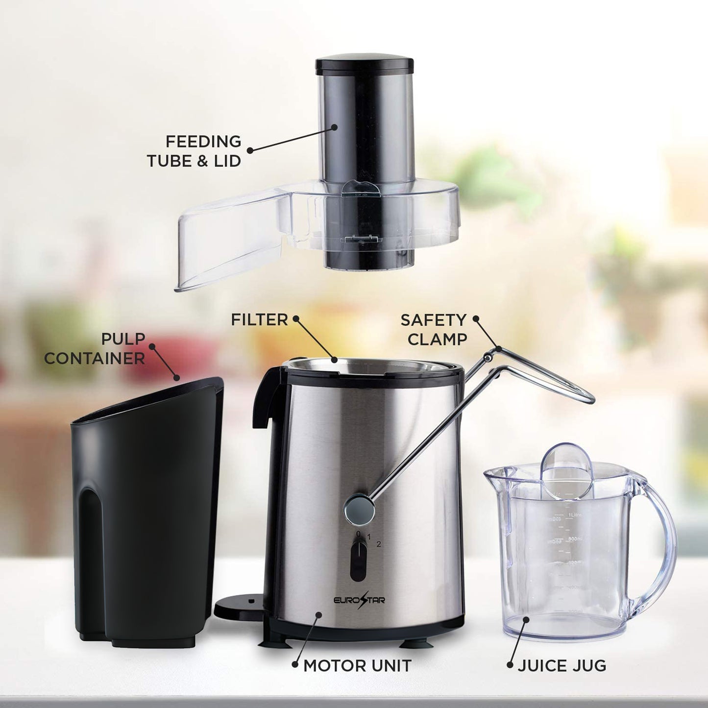 EJE7000B 700W Juice Extractor with Big Mouth 3" Feed Chute, 2-Speeds, Black