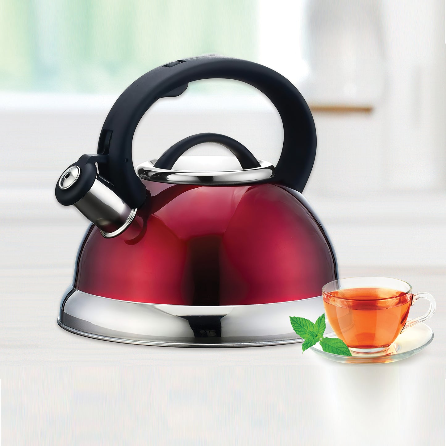EK41R 2.8L Stainless Steel Whistling Kettle, Red