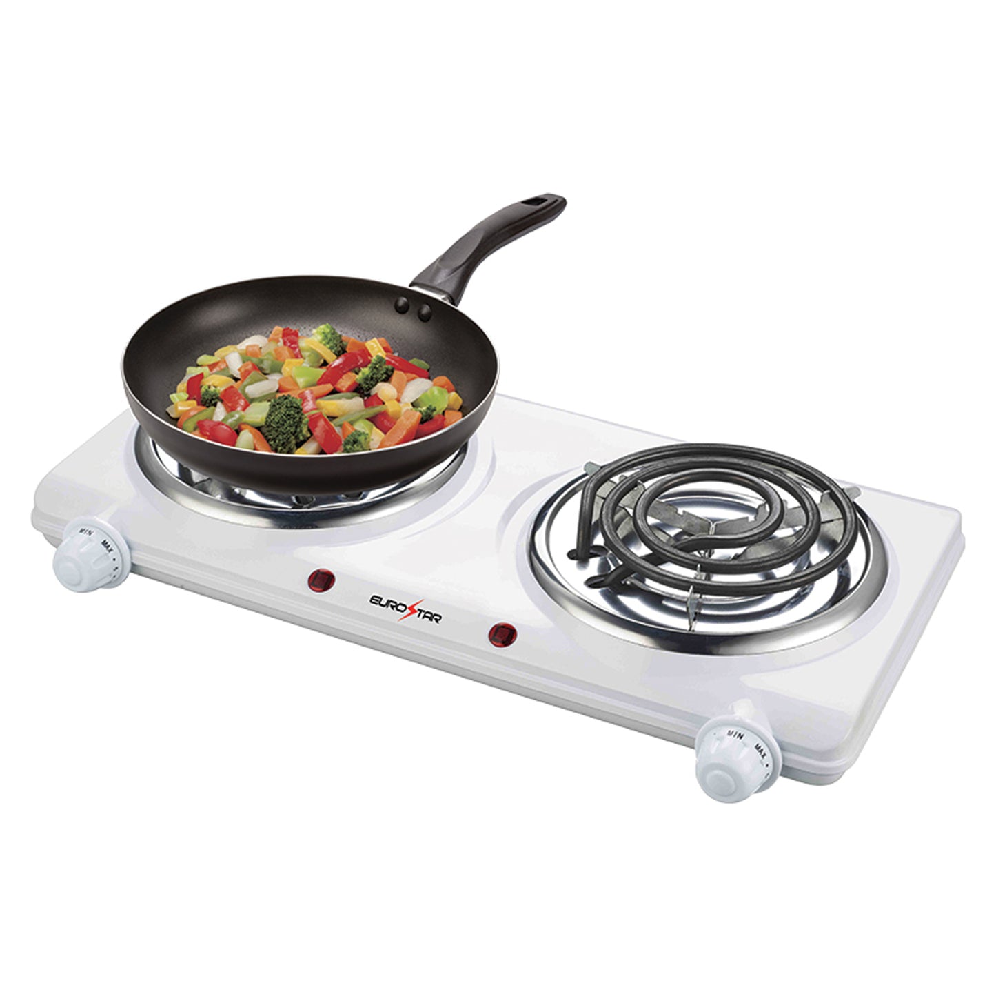 ES204W Double Burner with Spiral Plates, White