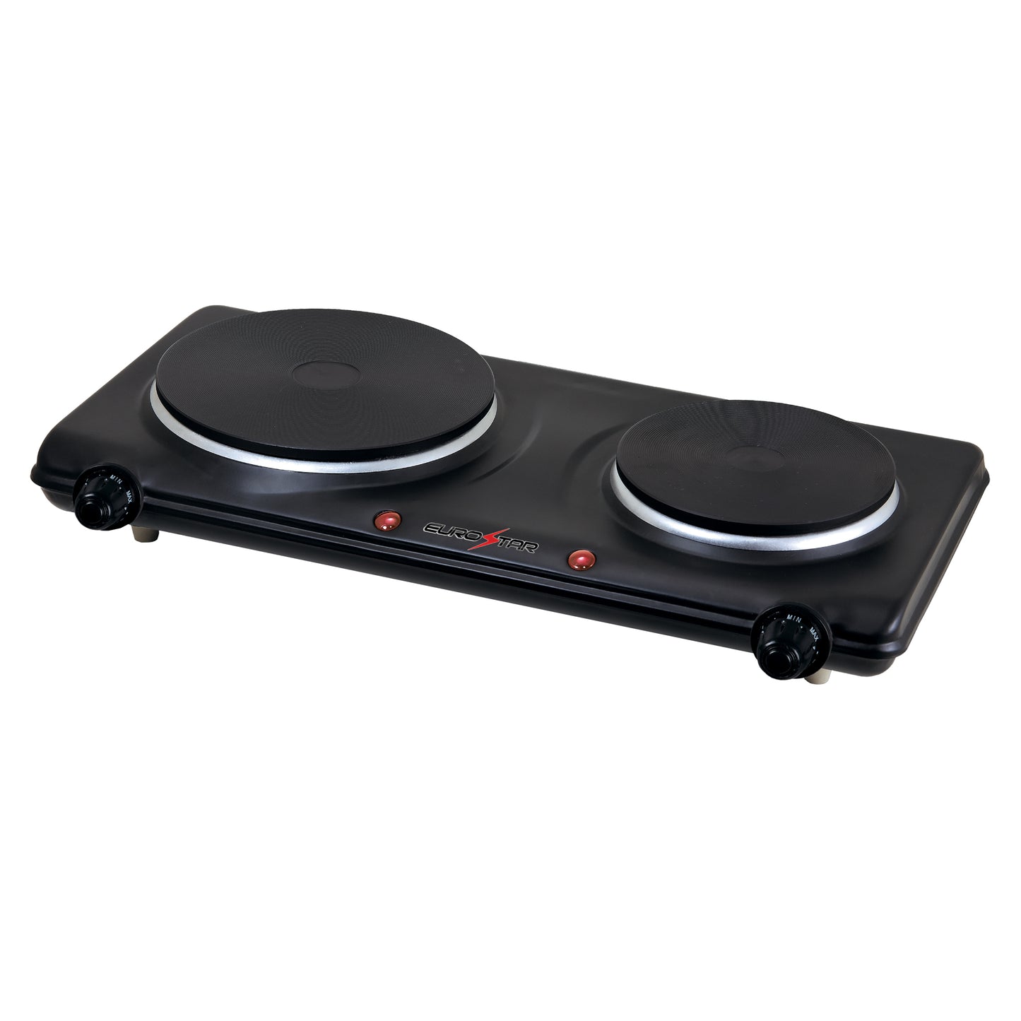 ES212BK Double Burner With Cast-Iron Flat Plates, Black