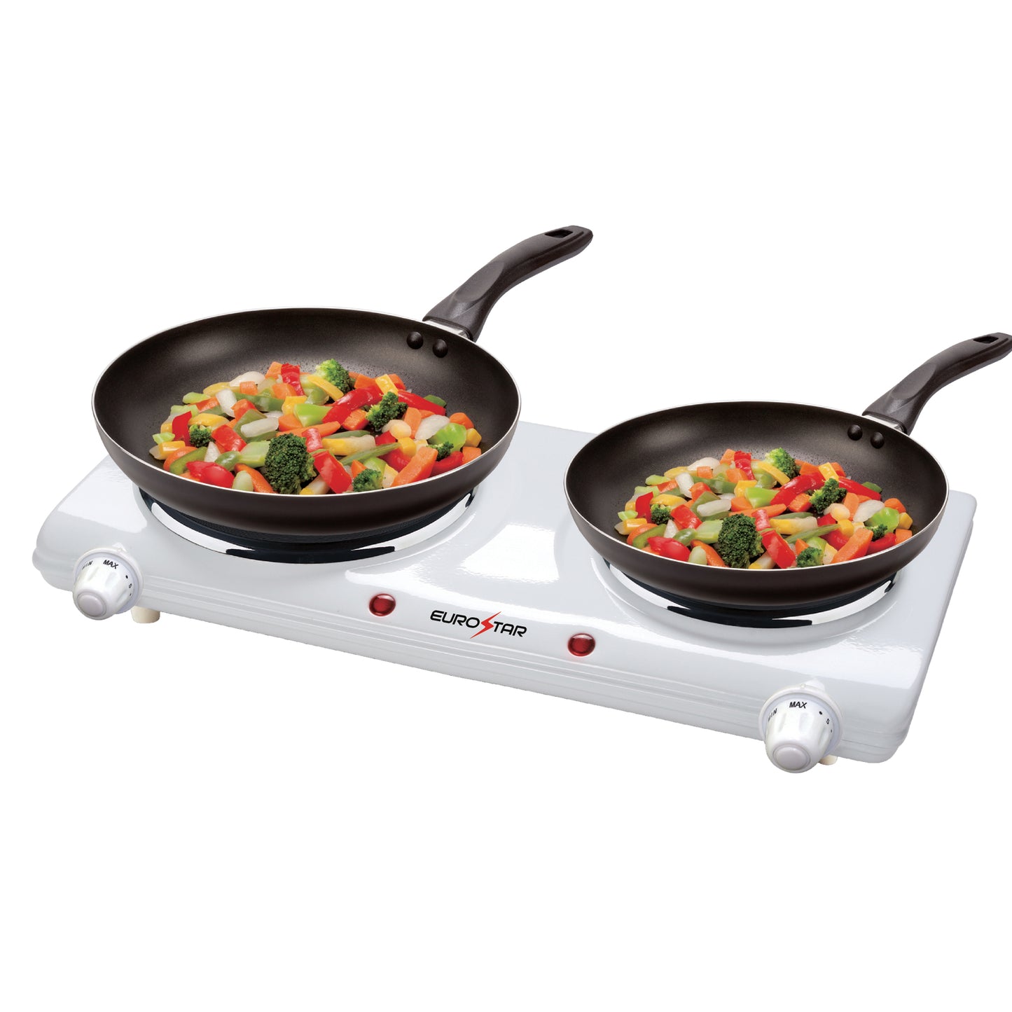 ES232W 1500W Double Burner with Cast-Iron Flat Plates, White