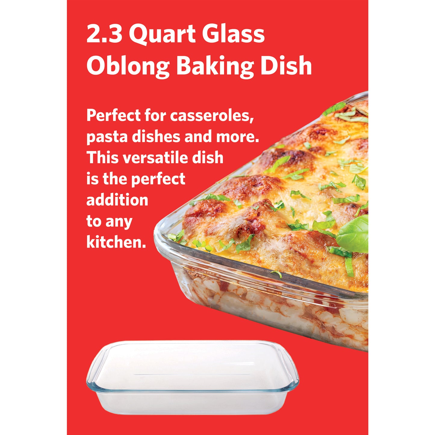 GB23RCTX 2.3 Quart Glass Oblong Baking Dish