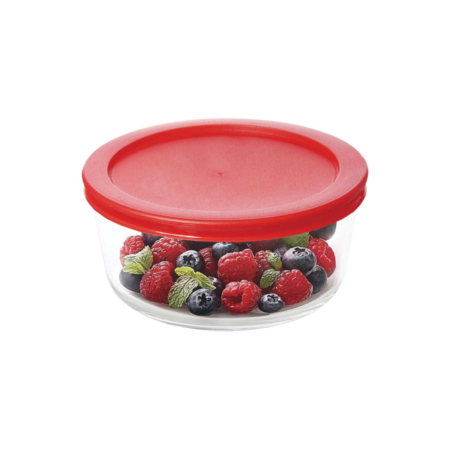 GS2CRD 2-Cup Round Glass Storage Container with Red Lids