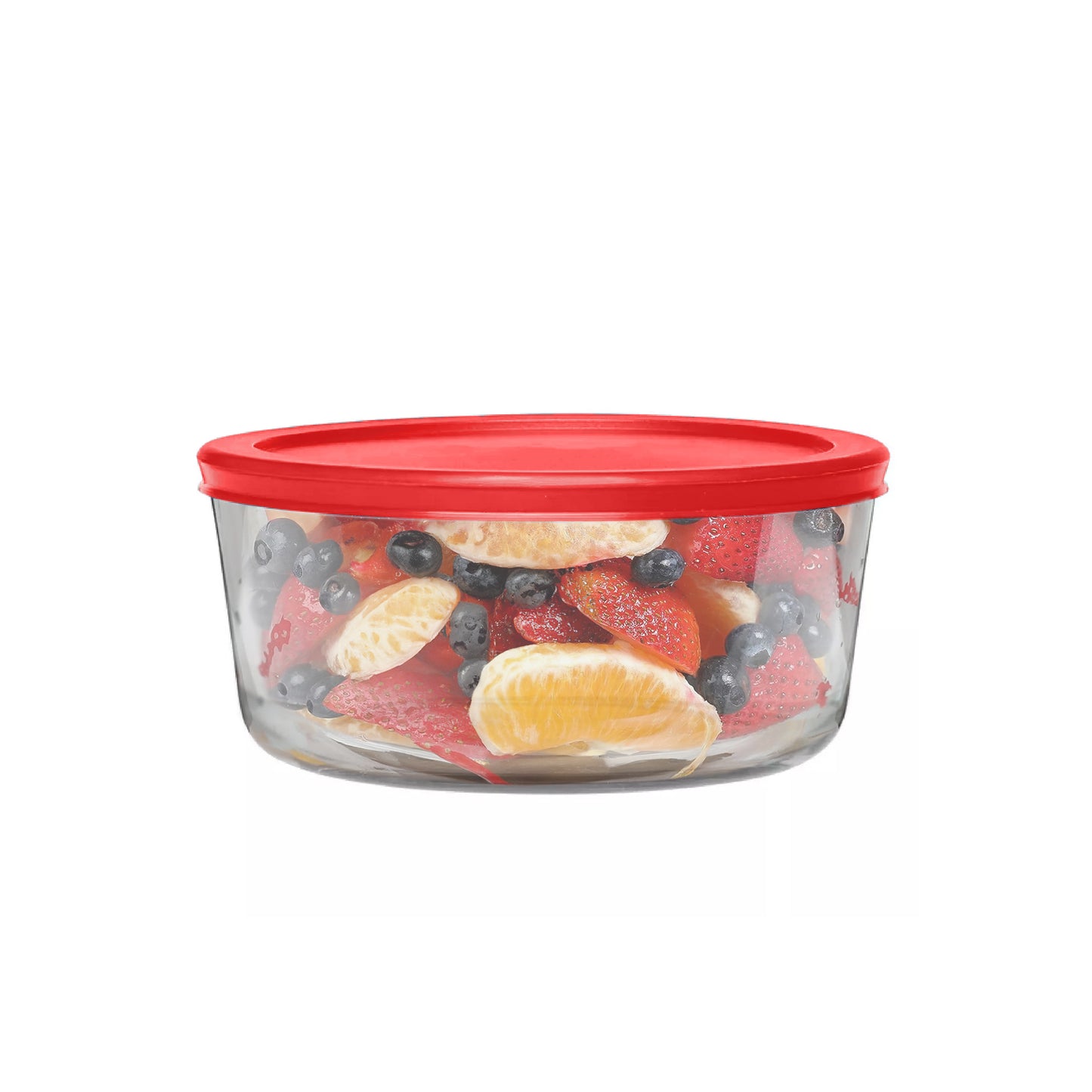 GS7CRD 7-Cup Round Glass Food Storage Container with Red Lids