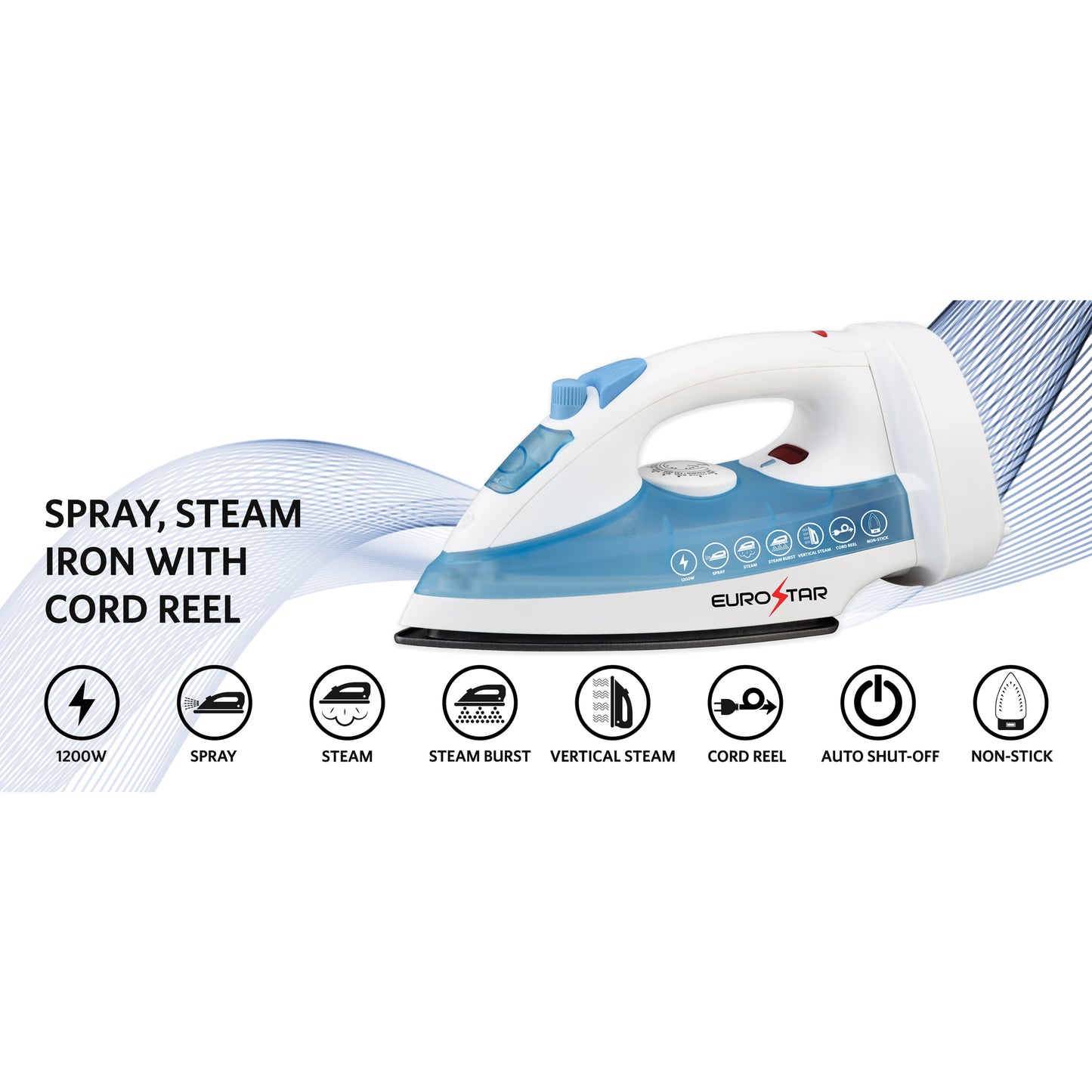 IRC555XBL Spray, Steam Iron with Cord Reel With Auto Shut-Off, White