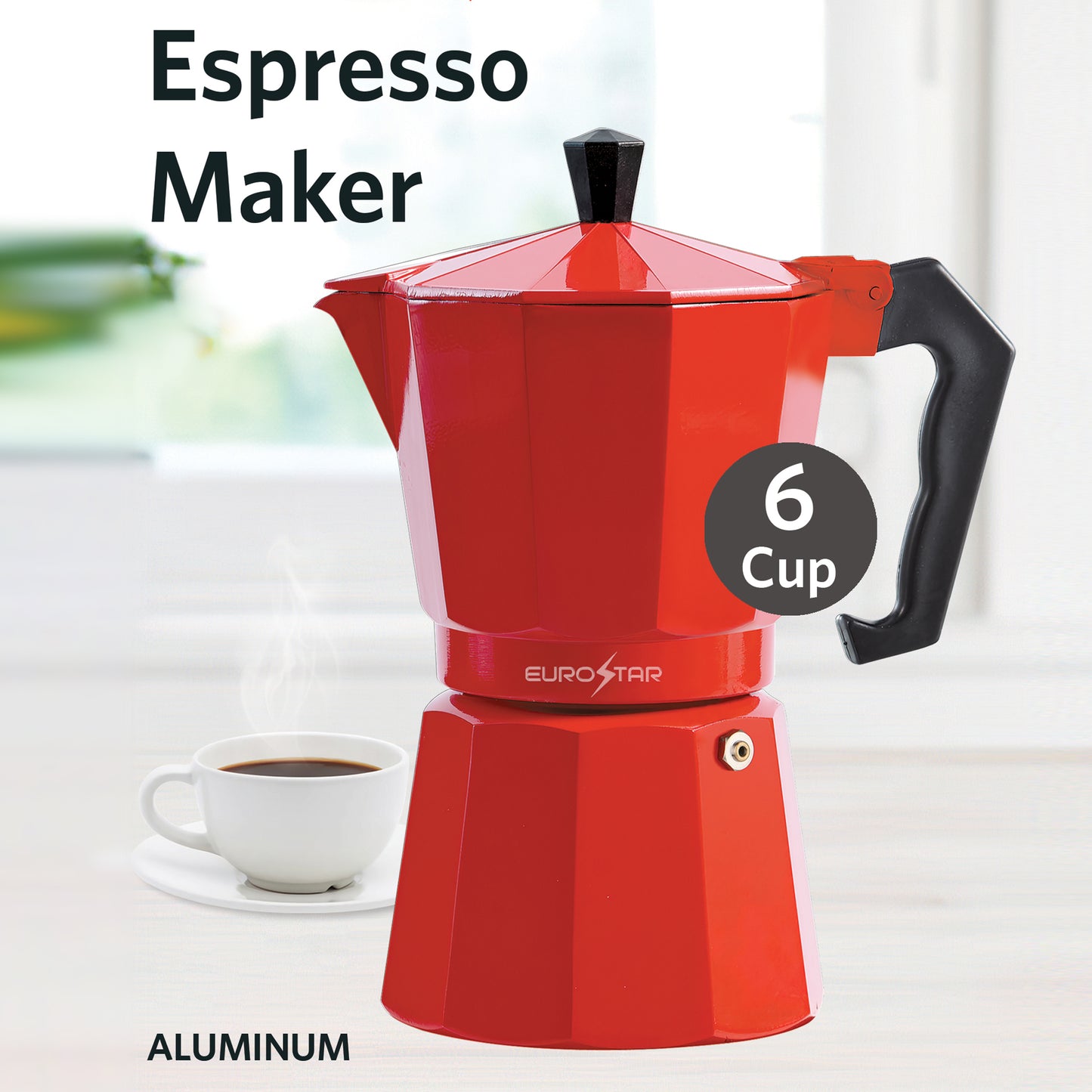 SEM306R 6-Cup Stovetop Espresso Maker, Red