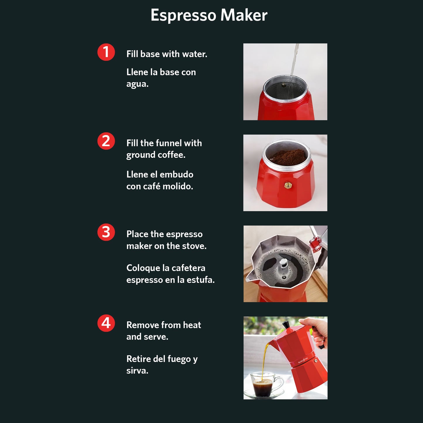 SEM306R 6-Cup Stovetop Espresso Maker, Red