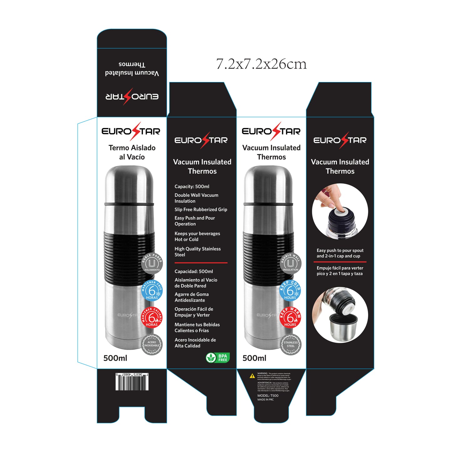 T500 500mL Vacuum Insulated Thermos, Stainless Steel
