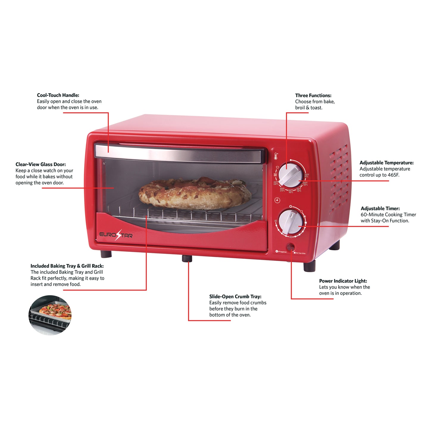TO901R 4-Slice Toaster Oven Broiler, Red