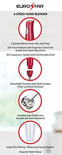 EH441R 2-Speed Hand Blender with Stainless Steel Detachable Shaft, Red