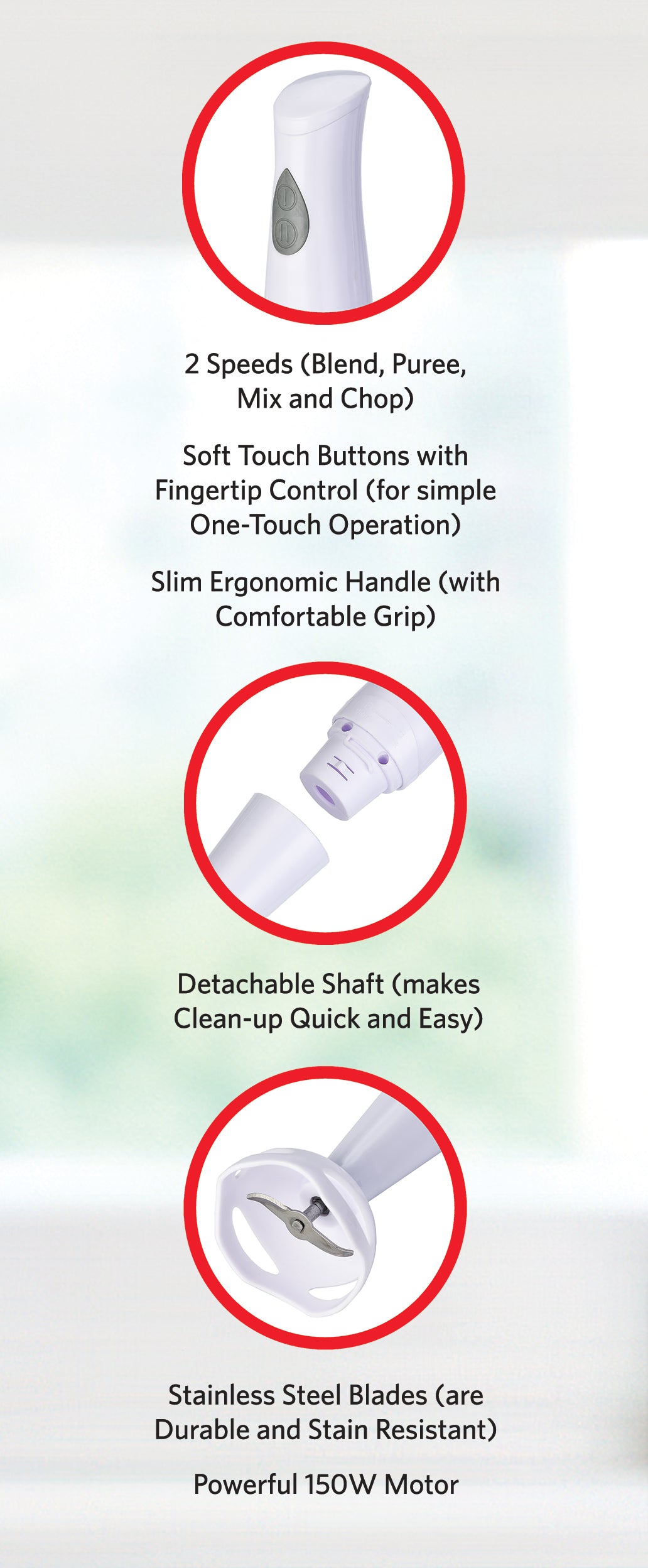 EH402W 2-Speed Immersion Hand Blender with Detachable Shaft, White