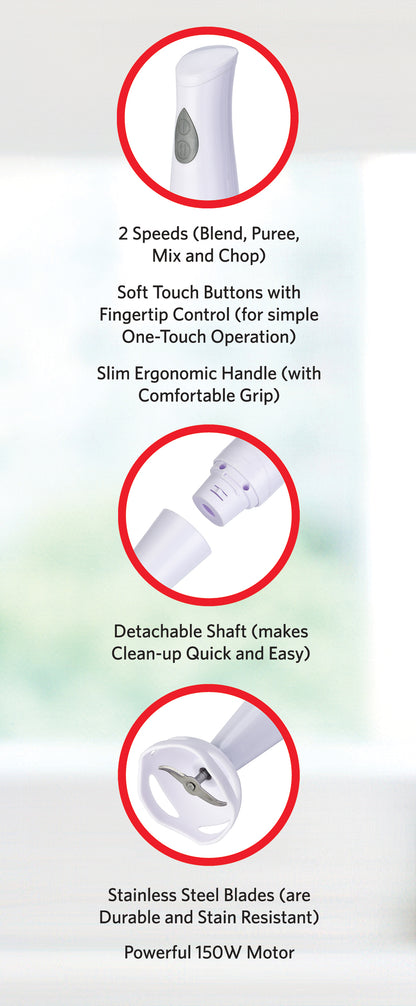 EH402W 2-Speed Immersion Hand Blender with Detachable Shaft, White
