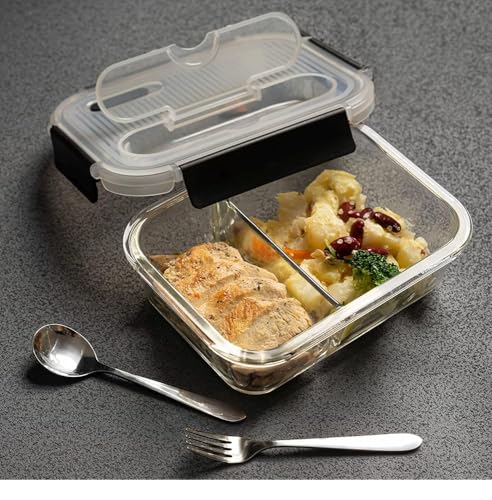 2 Compartment Glass Container with Snap Locking Lid
