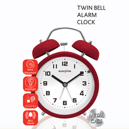 C521L Twin Bell Alarm Clock with Nightlight, Red