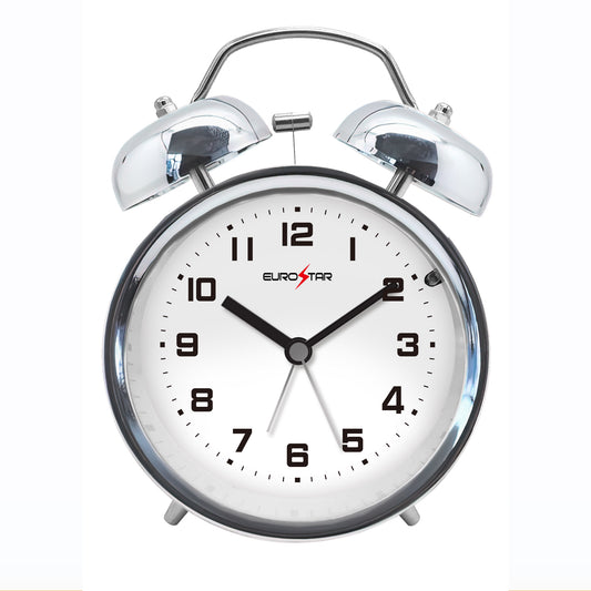 C522L Twin Bell Alarm Clock with Nightlight, Silver