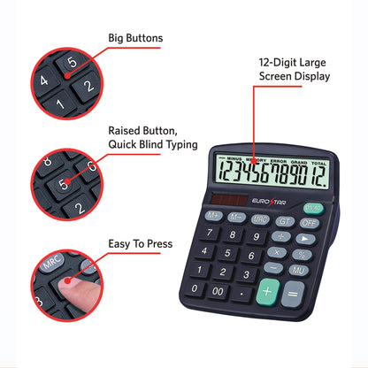C6120OS 12 Digit Large Display Calculator, Black