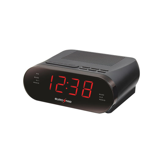 CR909 Dual Alarm AM/FM Clock Radio, Black