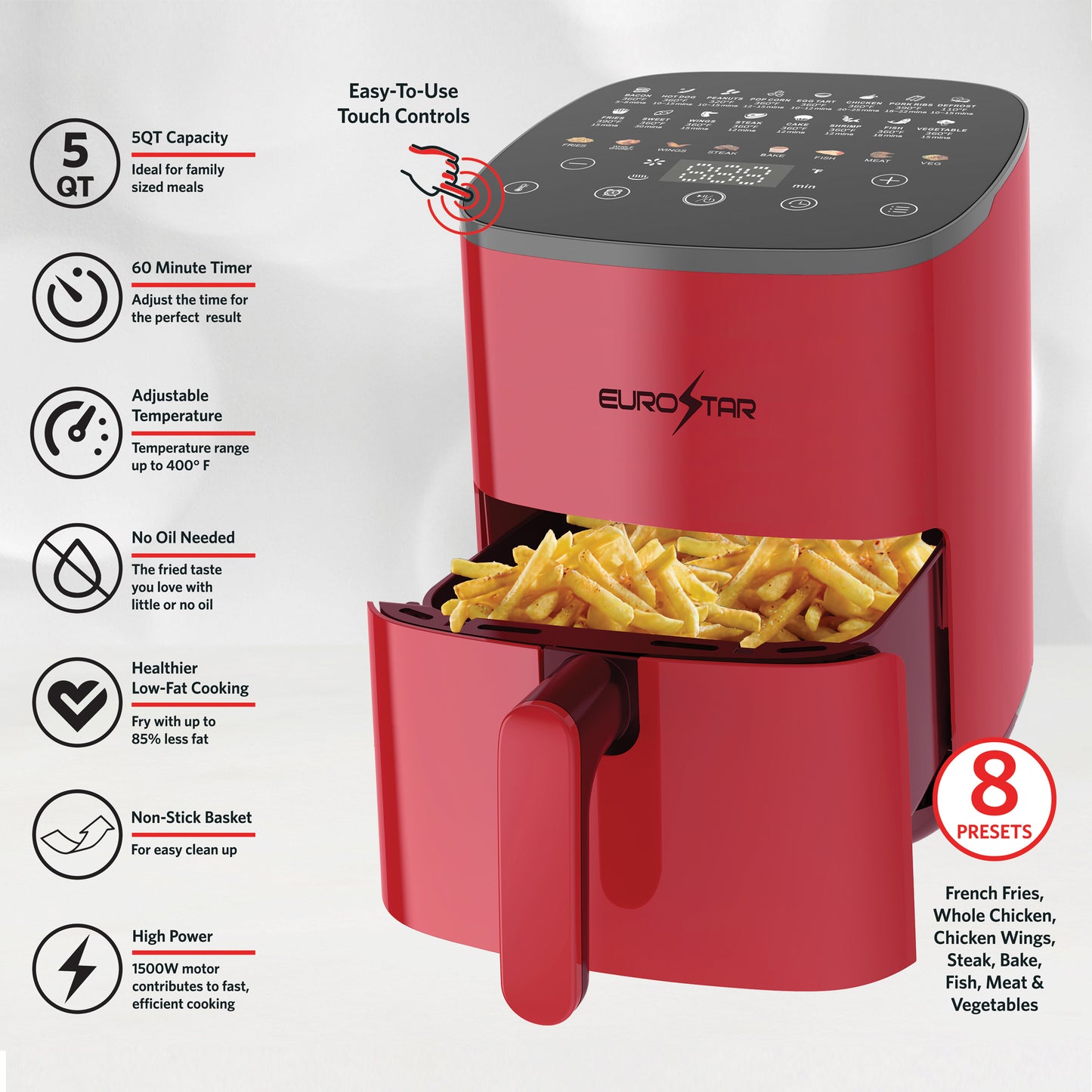 EAF481R 5 Quart Digital Air Fryer, Red