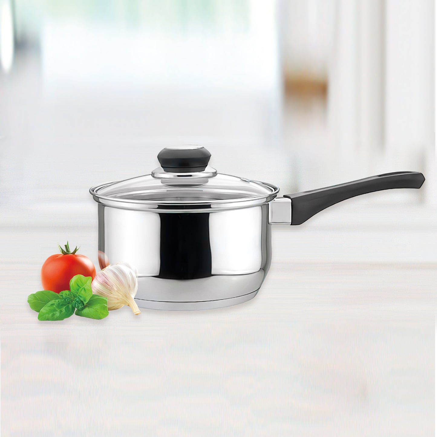 EC01002 2 Quart Stainless Steel Saucepan with Glass Cover