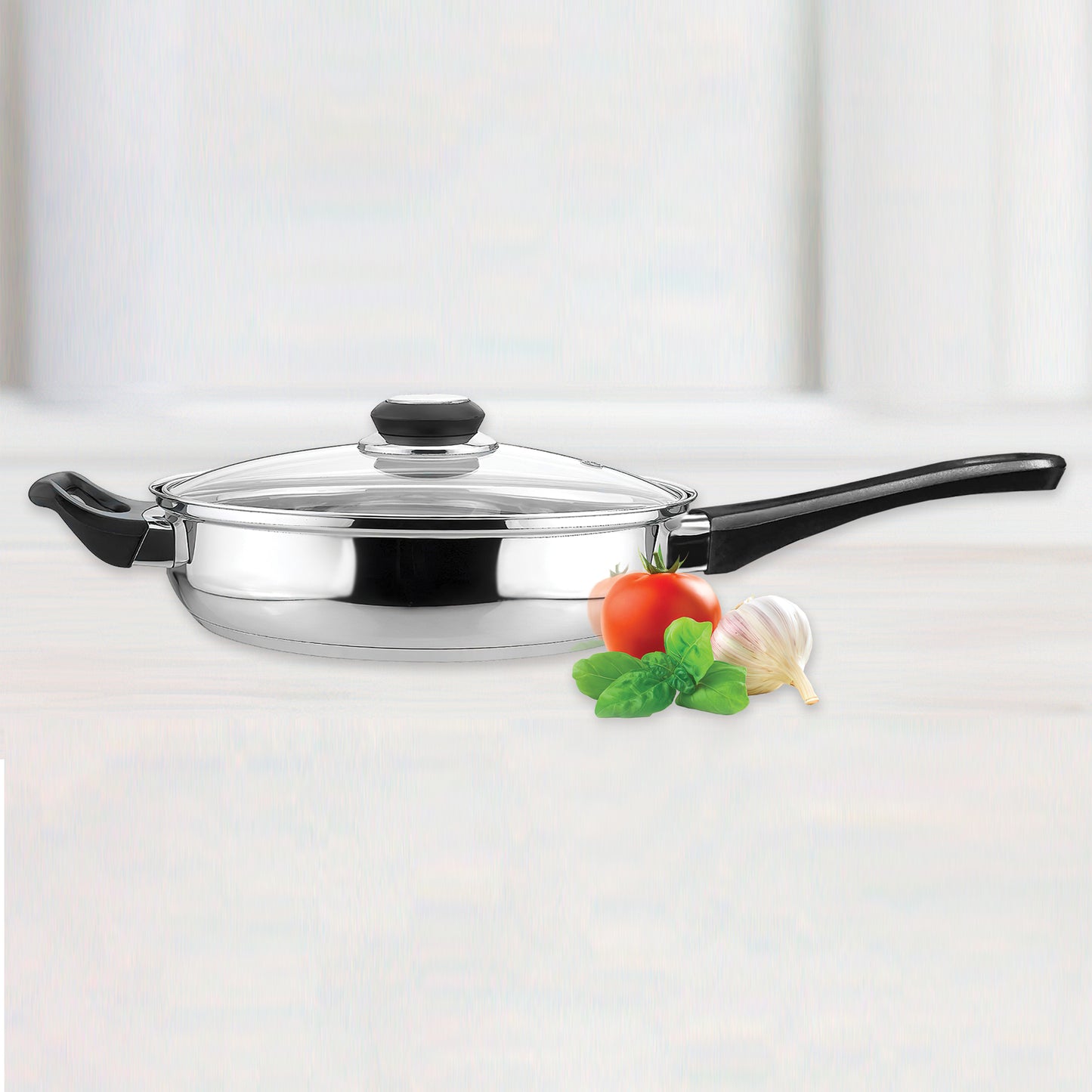 EC01009 9.5" Stainless Steel Sauté Pan with Glass Cover