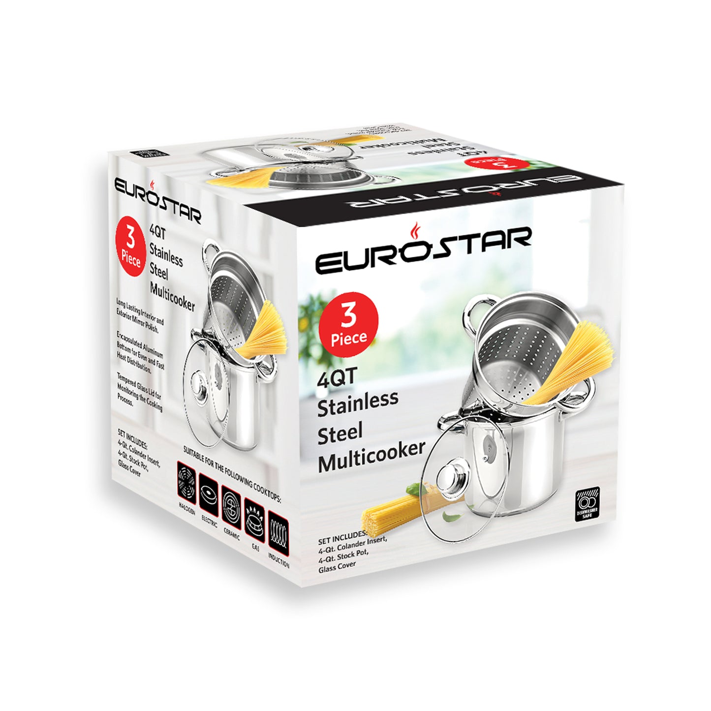 EC03824 3 Piece 4 Quart Stainless Steel Multicooker
