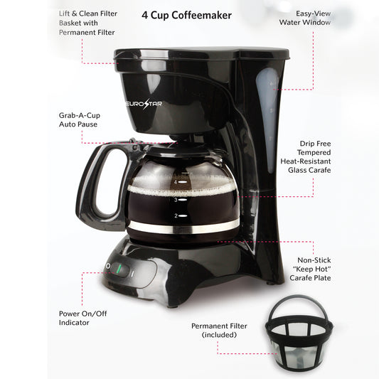 ECM620B 4-Cup Coffeemaker, Black