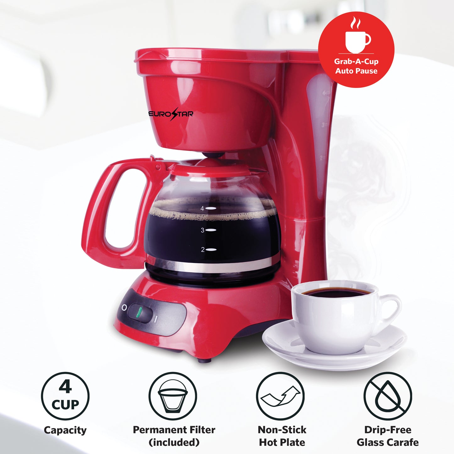ECM621R 4-Cup Coffeemaker, Red