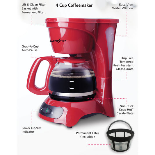 ECM621R 4-Cup Coffeemaker, Red