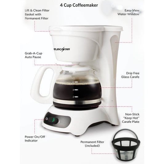 ECM622W 4-Cup Coffeemaker, White