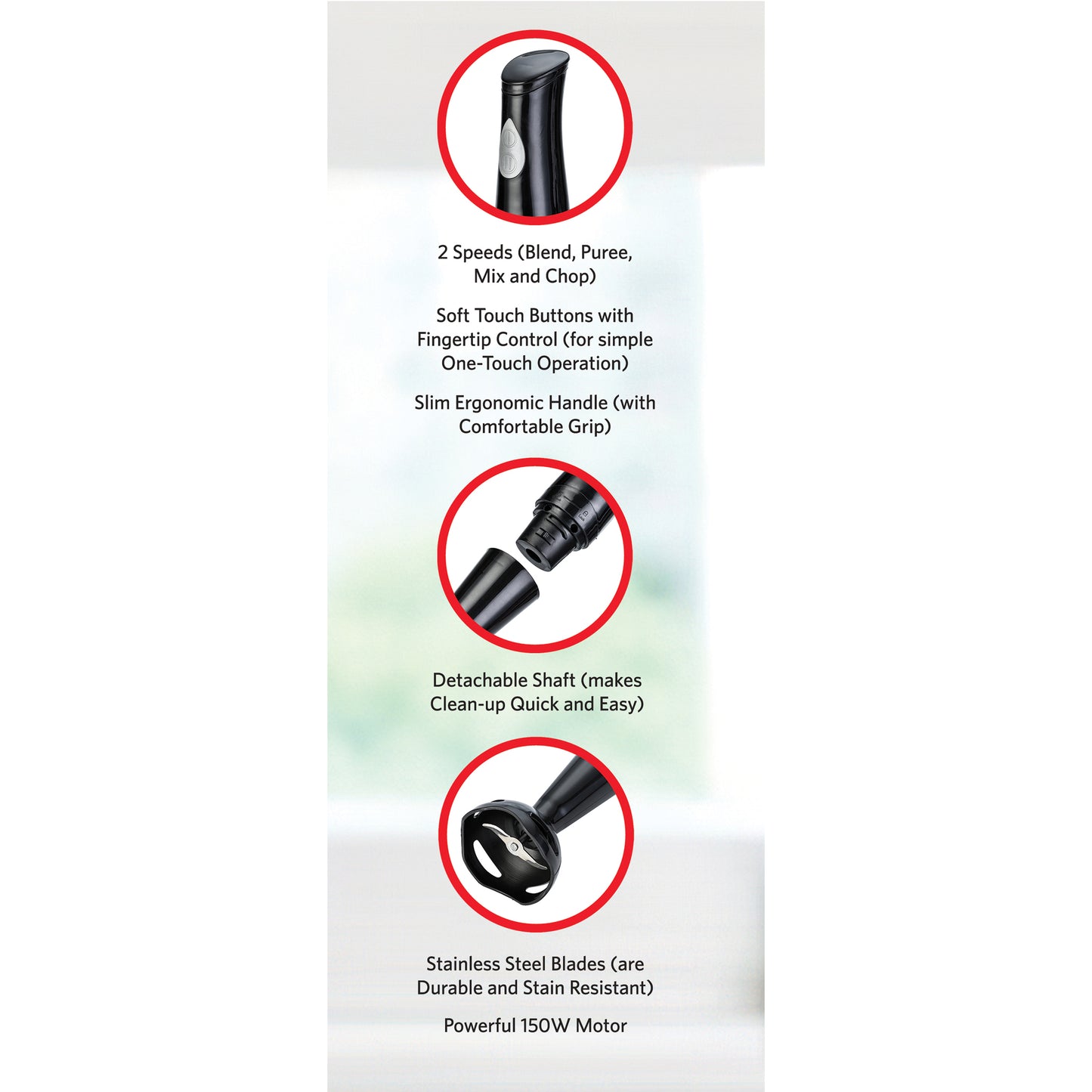 EH400B 2-Speed Immersion Hand Blender with Detachable Shaft, Black