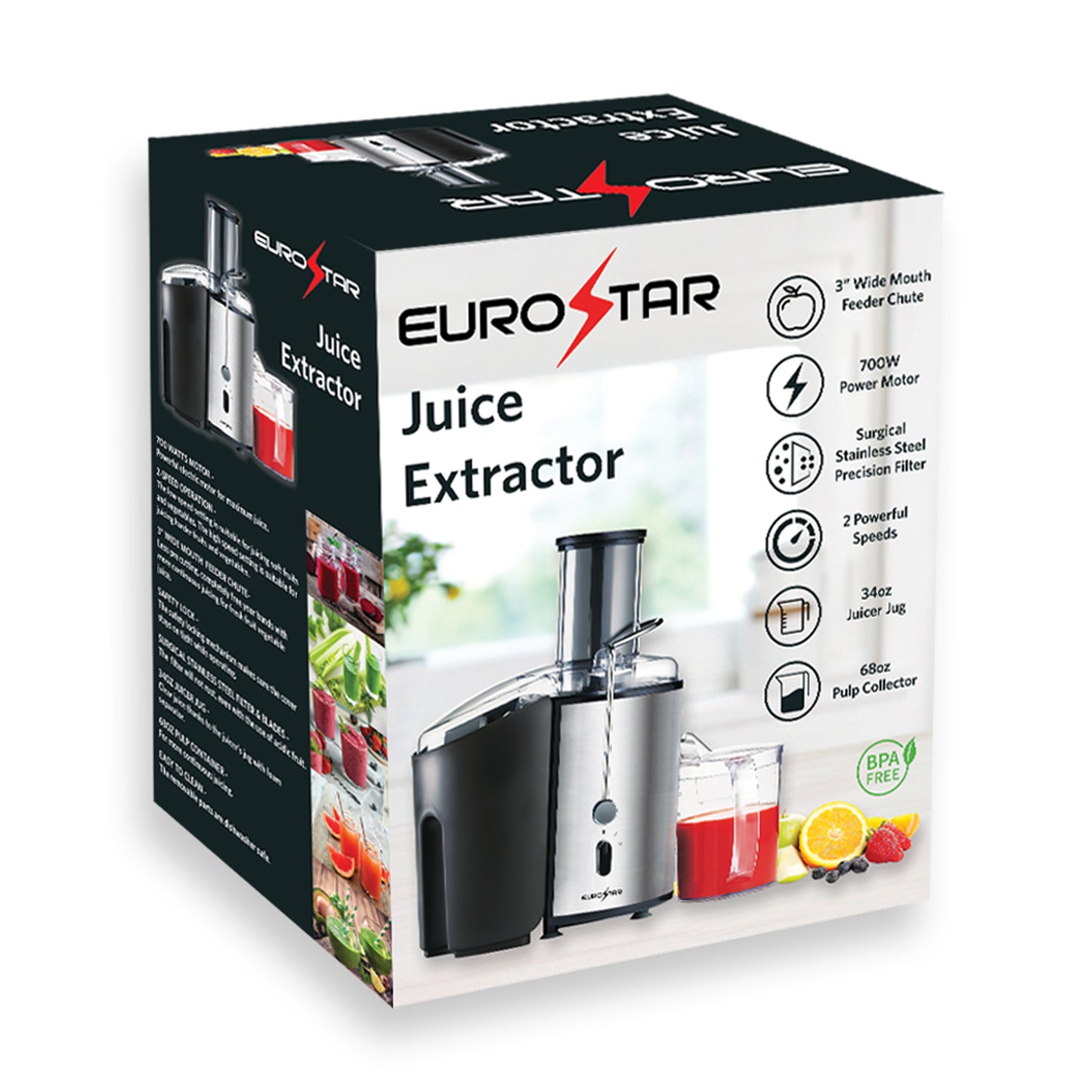 EJE7000B 700W Juice Extractor with Big Mouth 3" Feed Chute, 2-Speeds, Black