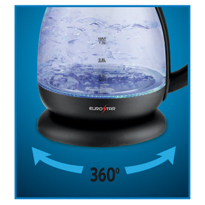 EKG100BK 1.0L Glass Electric Kettle, Black