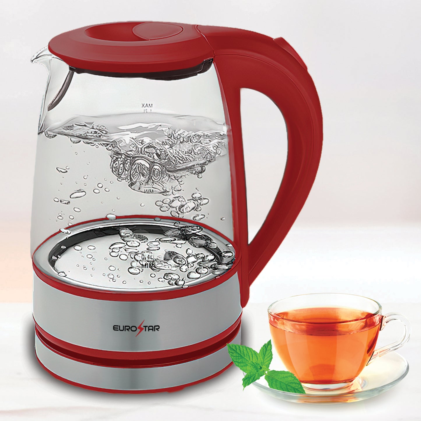 EKG121RD 1.2L Glass Kettle, Red