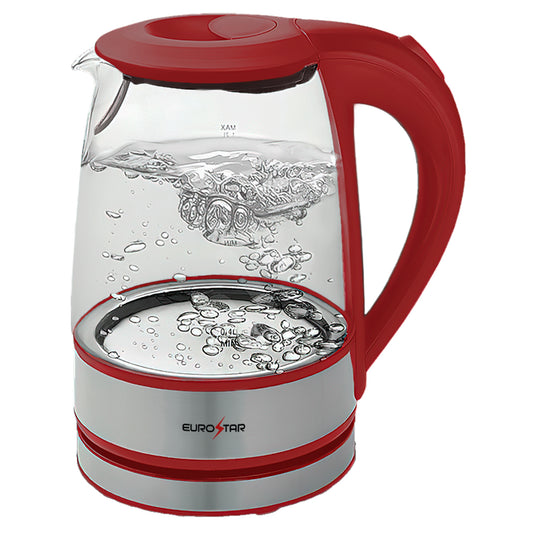EKG121RD 1.2L Glass Kettle, Red