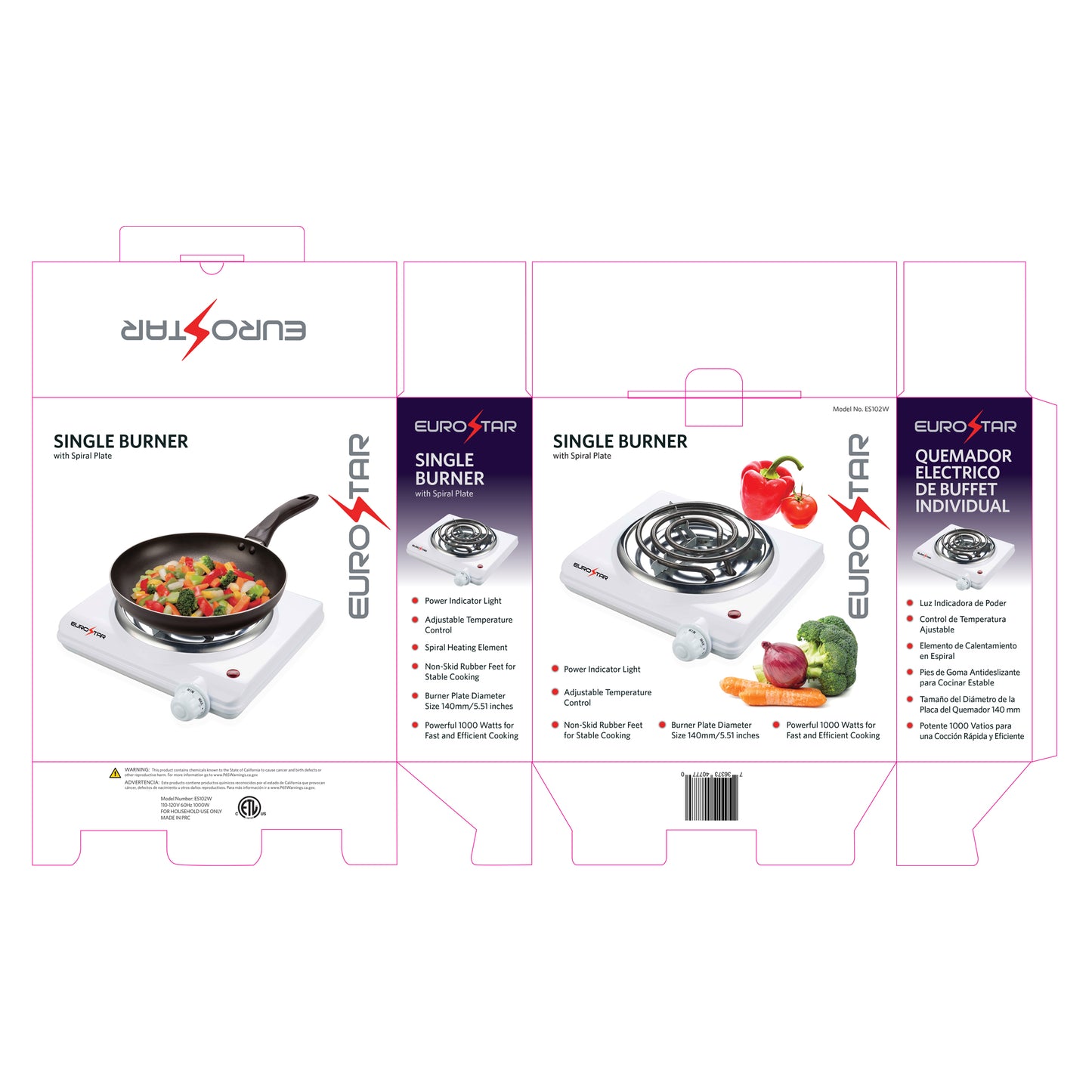 ES102W Single Burner with Spiral Plate, White
