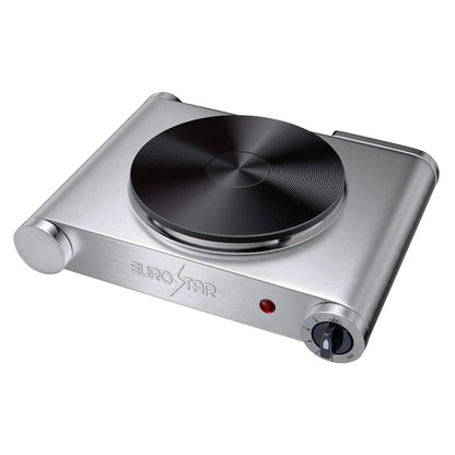 ES181SS Stainless Steel Single Burner with Cast-Iron Flat Plate, Silver