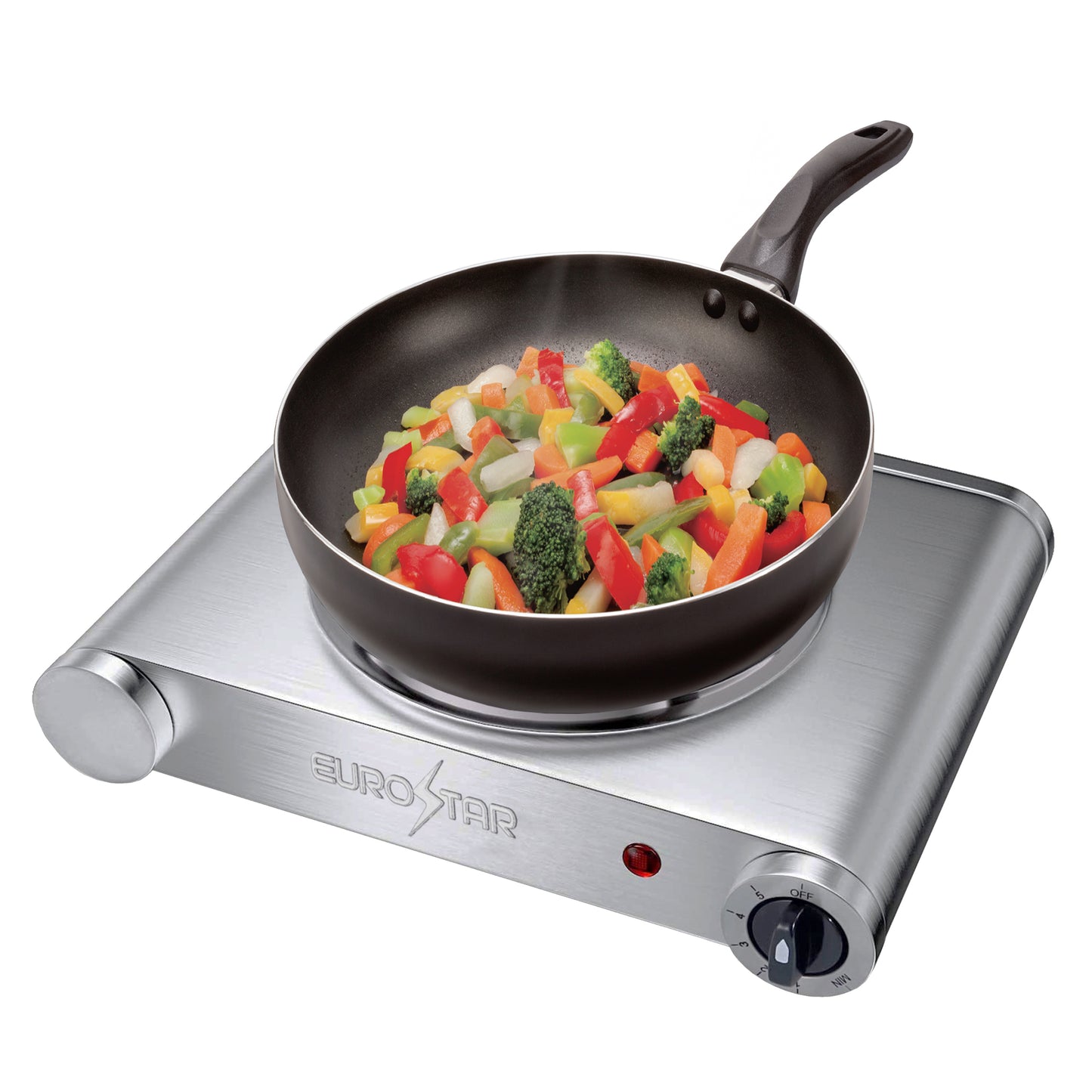 ES181SS Stainless Steel Single Burner with Cast-Iron Flat Plate, Silver